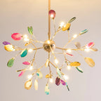 Pendant Chandelier Natural Agate Gilded Metal Warm Diffused Light