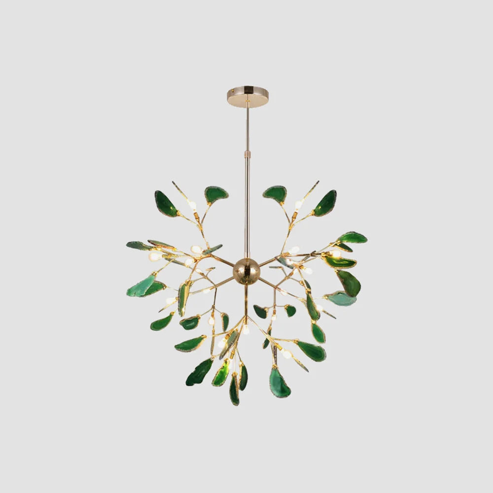Pendant Chandelier Natural Agate Gilded Metal Warm Diffused Light