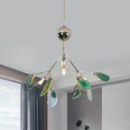 Pendant Chandelier Natural Agate Gilded Metal Warm Diffused Light