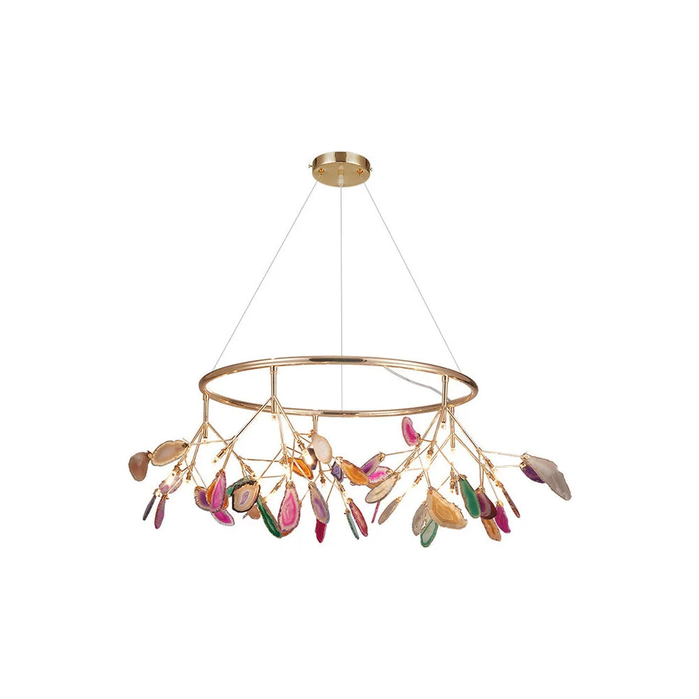 Pendant Chandelier Natural Agate Gilded Metal Warm Diffused Light