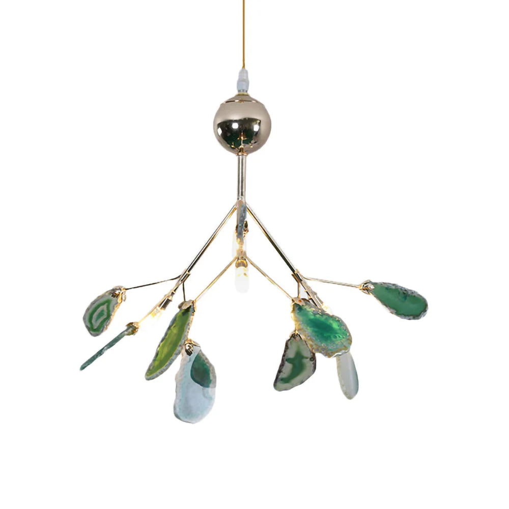 Pendant Chandelier Natural Agate Gilded Metal Warm Diffused Light