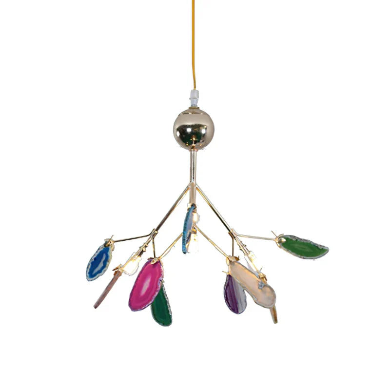 Pendant Chandelier Natural Agate Gilded Metal Warm Diffused Light