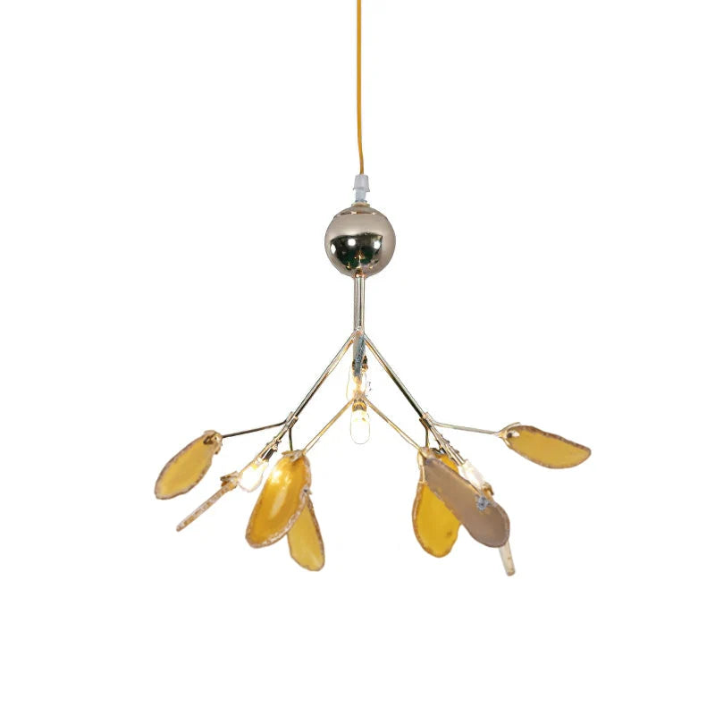 Pendant Chandelier Natural Agate Gilded Metal Warm Diffused Light