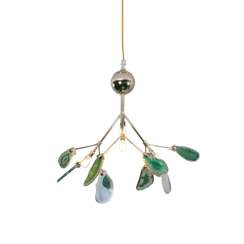 Pendant Chandelier Natural Agate Gilded Metal Warm Diffused Light
