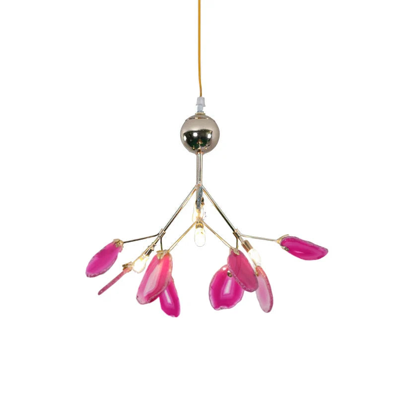 Pendant Chandelier Natural Agate Gilded Metal Warm Diffused Light