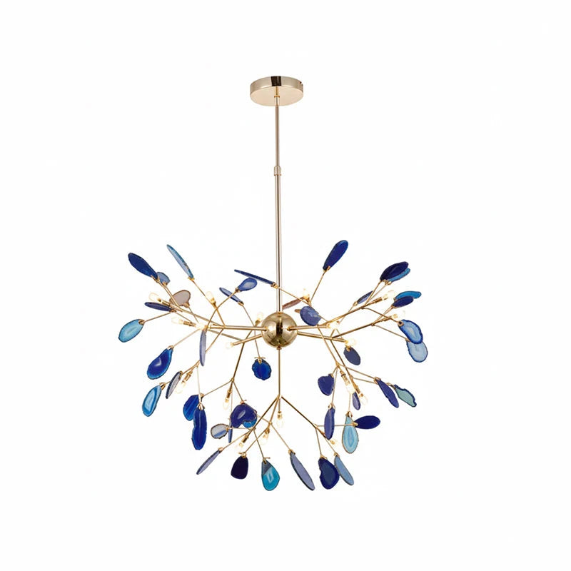 Pendant Chandelier Natural Agate Gilded Metal Warm Diffused Light