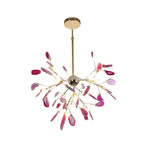 Pendant Chandelier Natural Agate Gilded Metal Warm Diffused Light