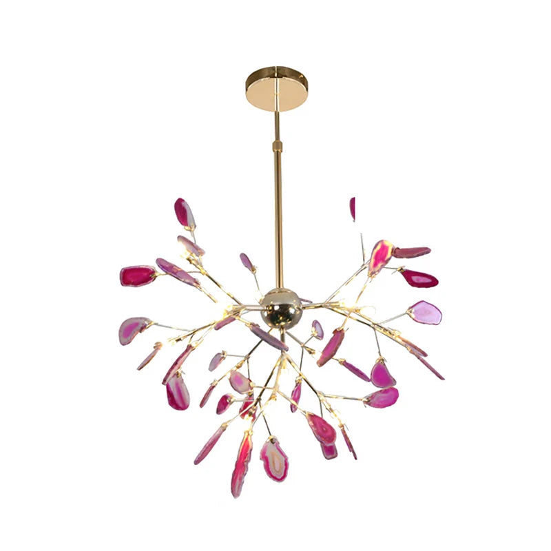 Pendant Chandelier Natural Agate Gilded Metal Warm Diffused Light