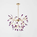 Pendant Chandelier Natural Agate Gilded Metal Warm Diffused Light