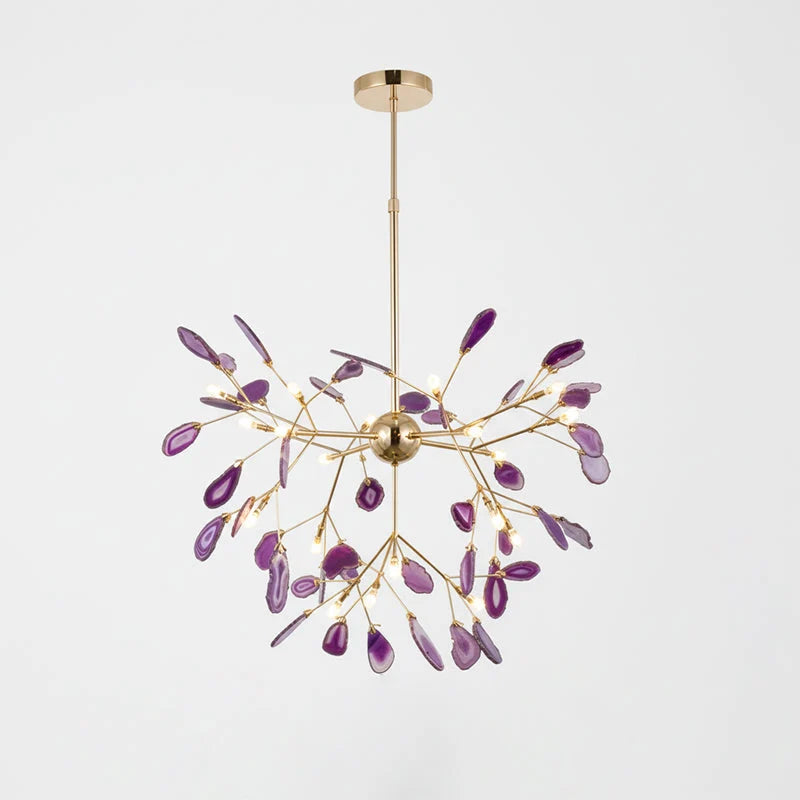 Pendant Chandelier Natural Agate Gilded Metal Warm Diffused Light