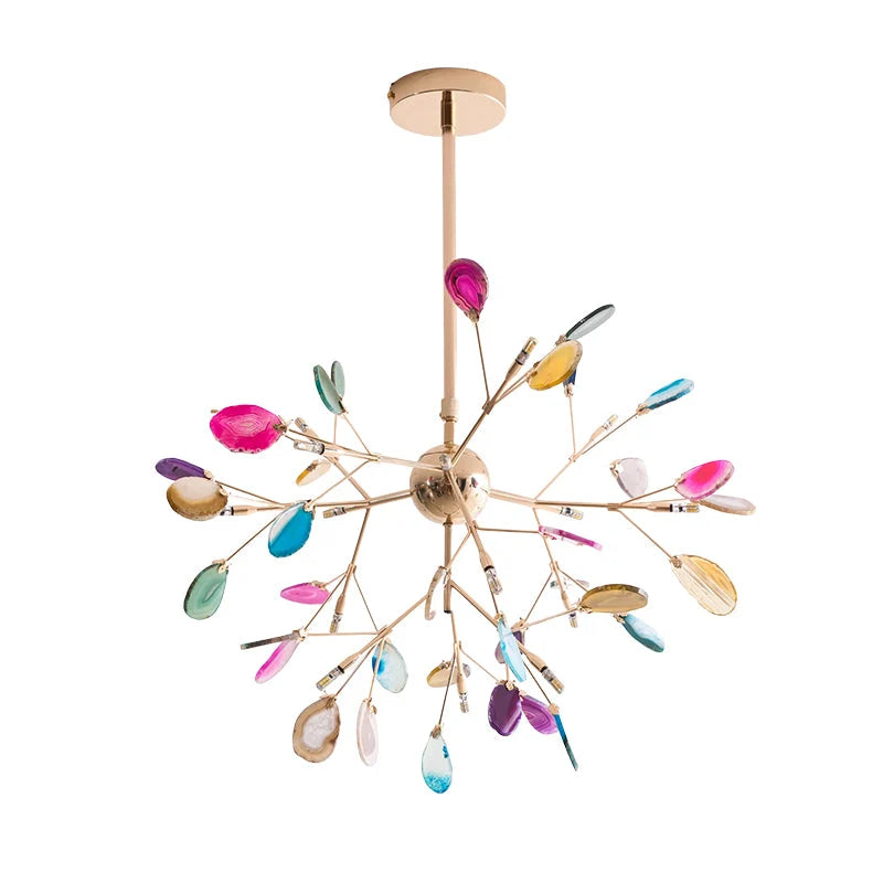 Pendant Chandelier Natural Agate Gilded Metal Warm Diffused Light