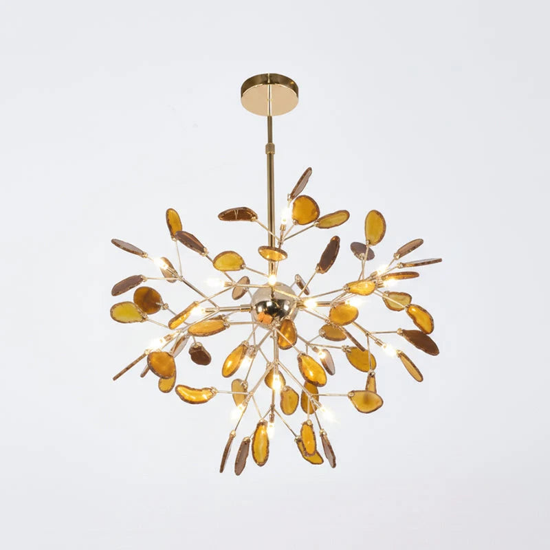 Pendant Chandelier Natural Agate Gilded Metal Warm Diffused Light