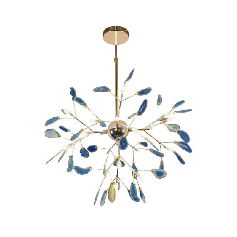 Pendant Chandelier Natural Agate Gilded Metal Warm Diffused Light