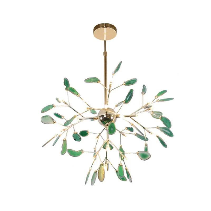 Pendant Chandelier Natural Agate Gilded Metal Warm Diffused Light