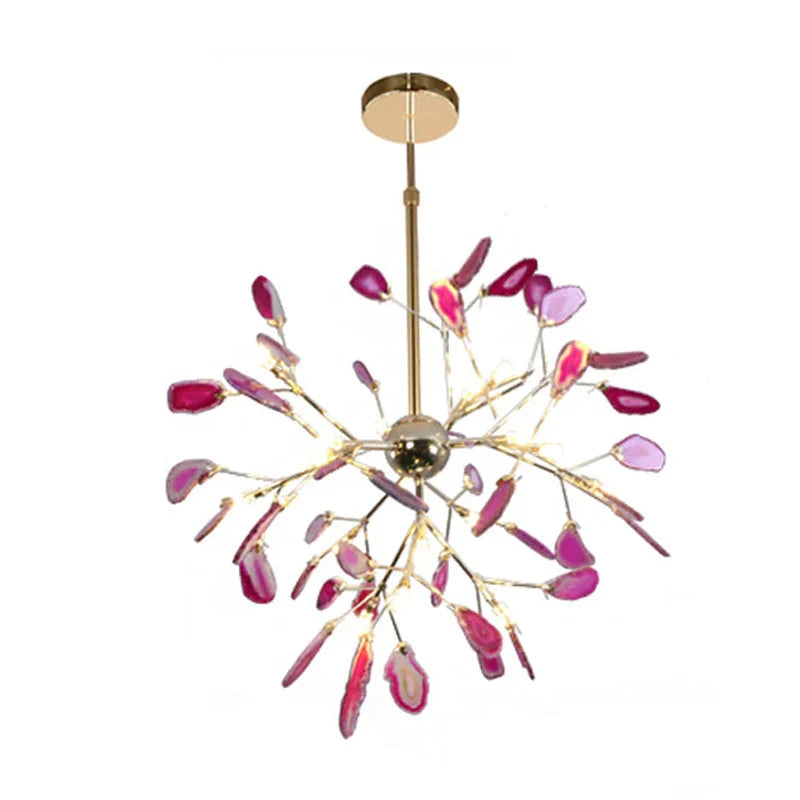 Pendant Chandelier Natural Agate Gilded Metal Warm Diffused Light