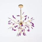 Pendant Chandelier Natural Agate Gilded Metal Warm Diffused Light