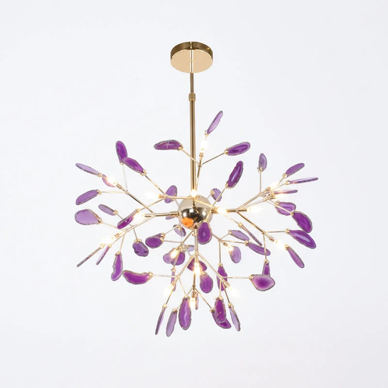 Pendant Chandelier Natural Agate Gilded Metal Warm Diffused Light