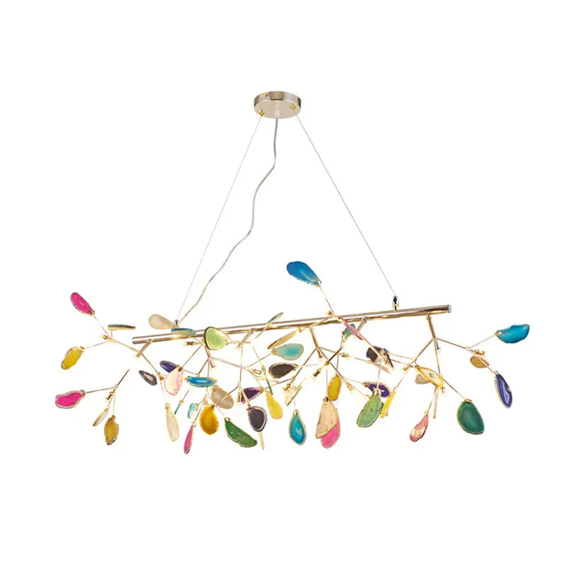 Pendant Chandelier Natural Agate Gilded Metal Warm Diffused Light