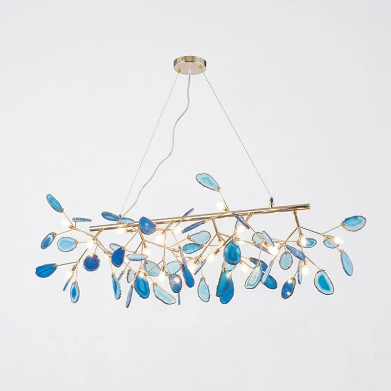 Pendant Chandelier Natural Agate Gilded Metal Warm Diffused Light