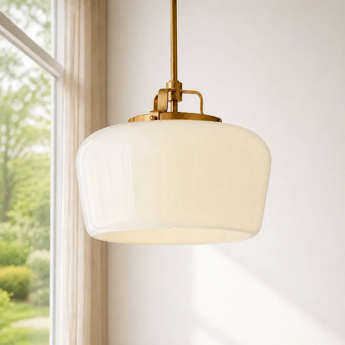 Pendant Lamp 3-Light Opal White Glass Antique Brass