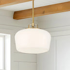 Pendant Lamp 3-Light Opal White Glass Antique Brass