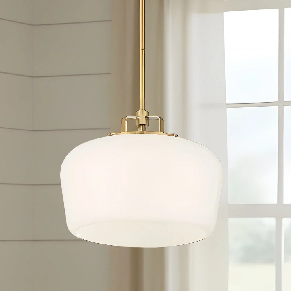Pendant Lamp 3-Light Opal White Glass Antique Brass