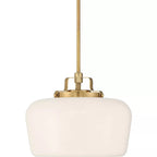 Pendant Lamp 3-Light Opal White Glass Antique Brass