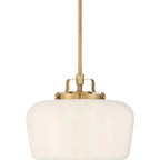 Pendant Lamp 3-Light Opal White Glass Antique Brass