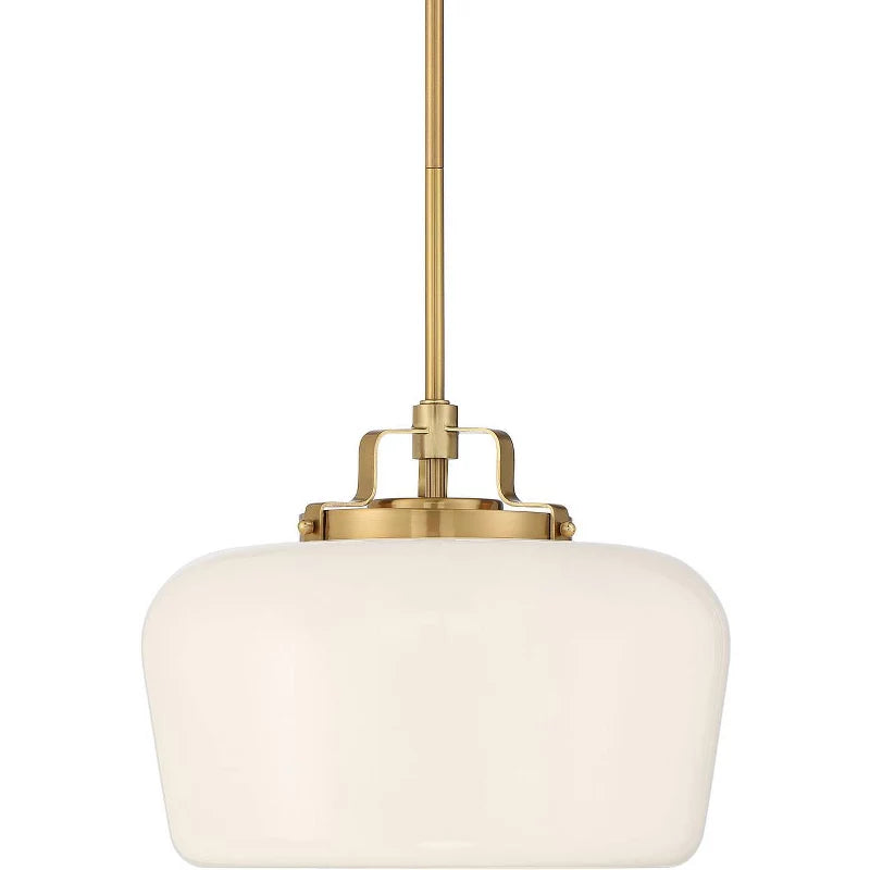 Pendant Lamp 3-Light Opal White Glass Antique Brass