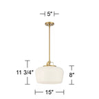 Pendant Lamp 3-Light Opal White Glass Antique Brass