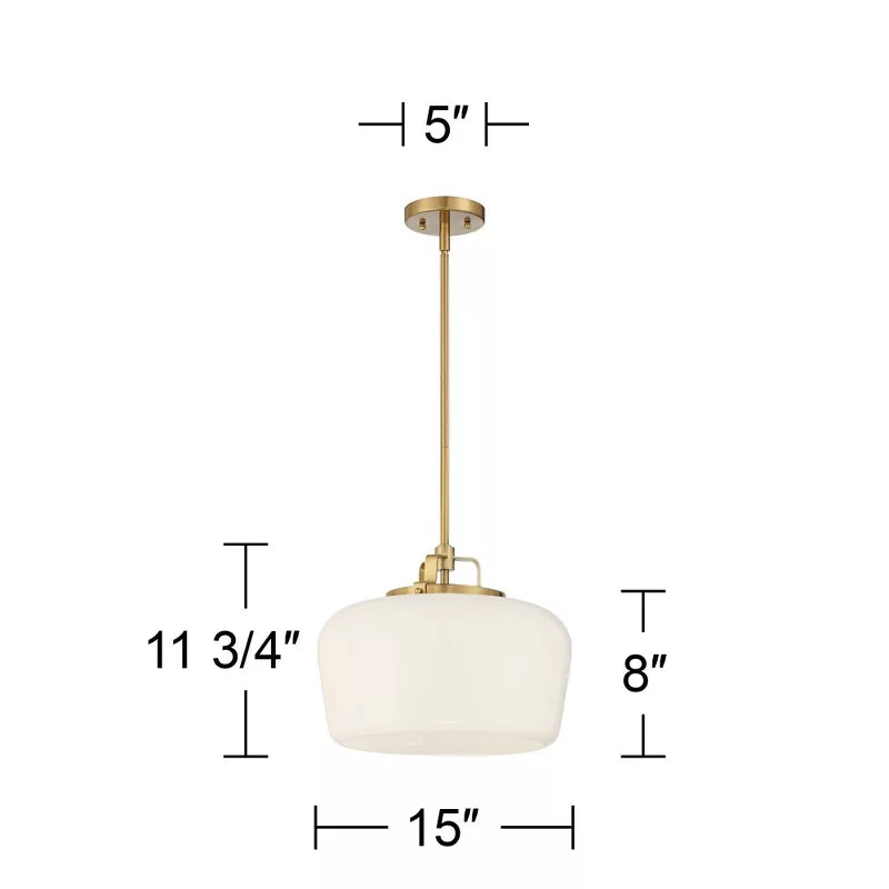 Pendant Lamp 3-Light Opal White Glass Antique Brass