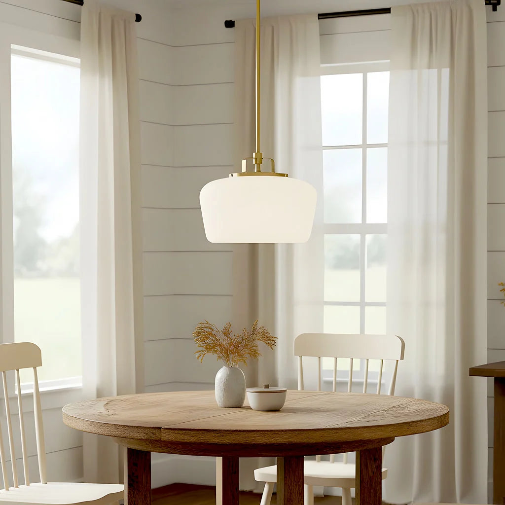 Pendant Lamp 3-Light Opal White Glass Antique Brass
