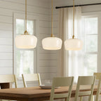Pendant Lamp 3-Light Opal White Glass Antique Brass