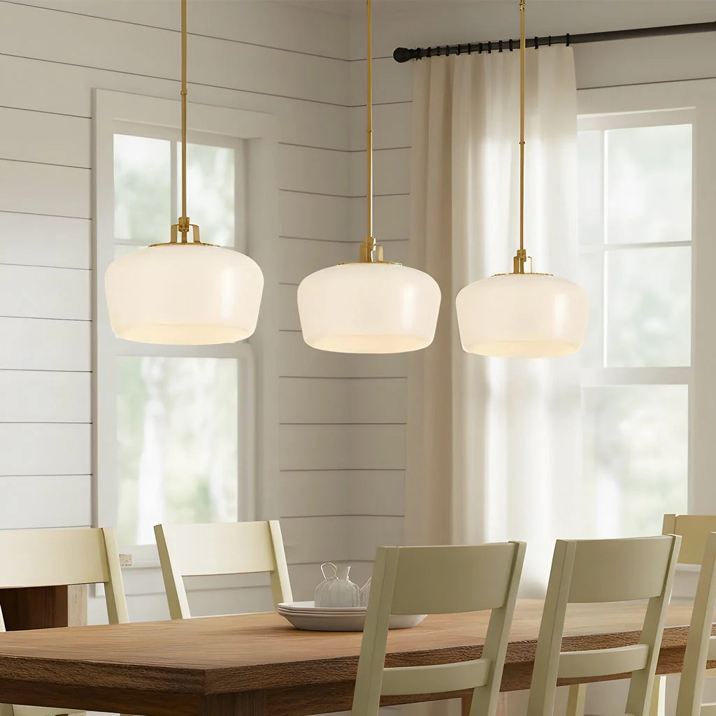 Pendant Lamp 3-Light Opal White Glass Antique Brass