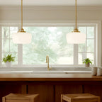 Pendant Lamp 3-Light Opal White Glass Antique Brass