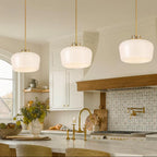 Pendant Lamp 3-Light Opal White Glass Antique Brass