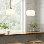 Pendant Lamp 3-Light Opal White Glass Antique Brass