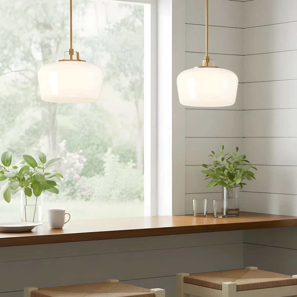Pendant Lamp 3-Light Opal White Glass Antique Brass