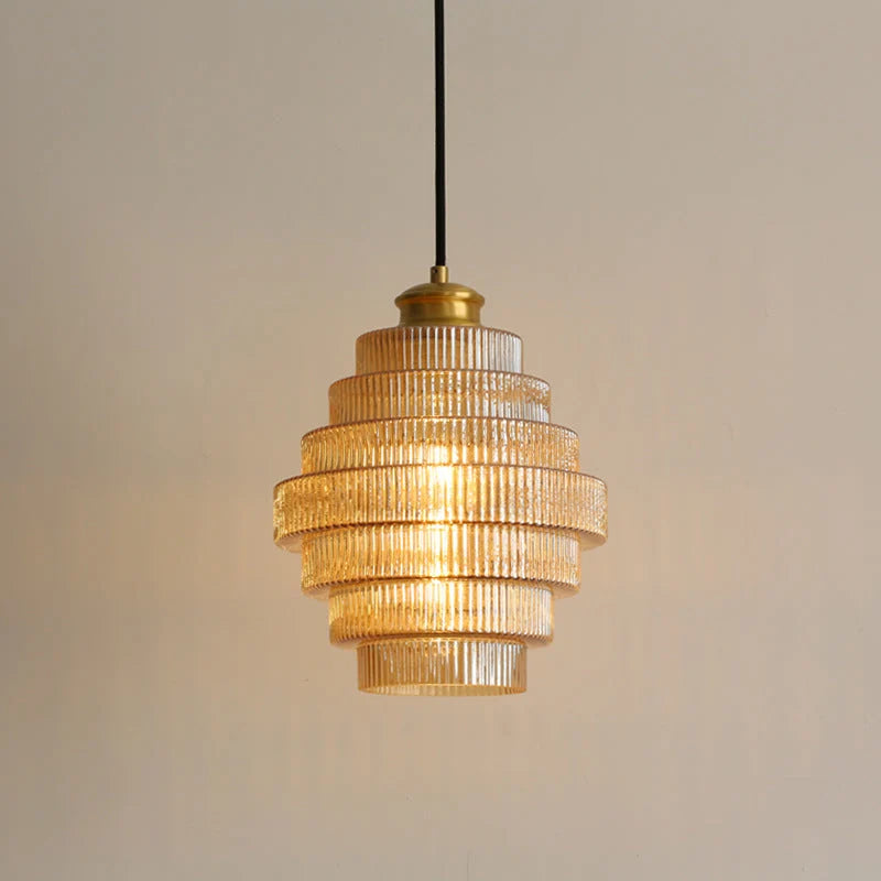 Pendant Lamp Bottle-Shaped Glass Shade Brass Finish Adjustable Cord