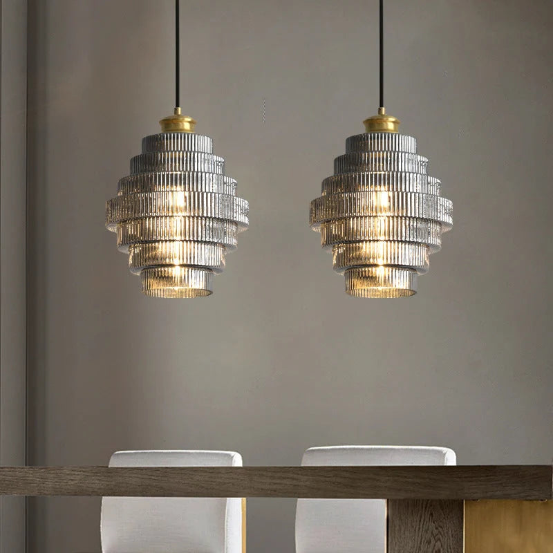 Pendant Lamp Bottle-Shaped Glass Shade Brass Finish Adjustable Cord