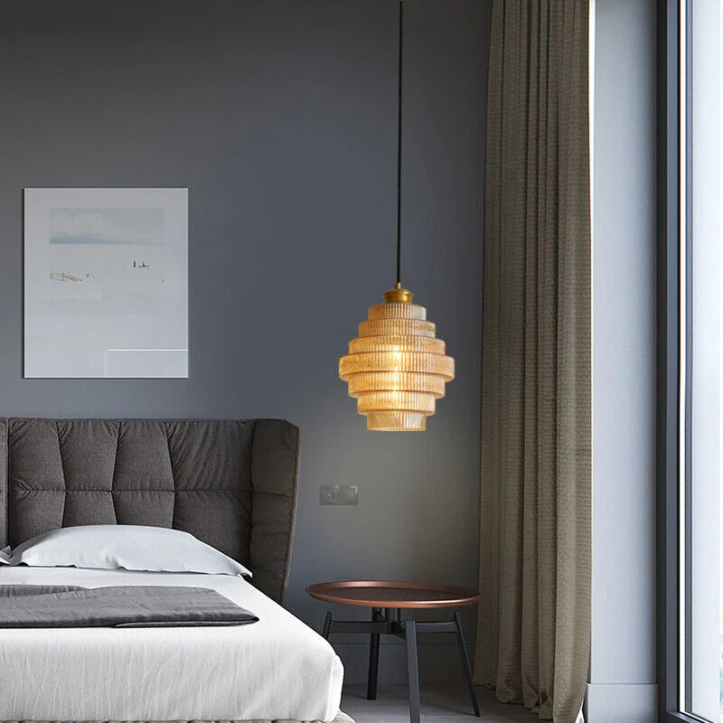 Pendant Lamp Bottle-Shaped Glass Shade Brass Finish Adjustable Cord