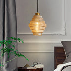 Pendant Lamp Bottle-Shaped Glass Shade Brass Finish Adjustable Cord