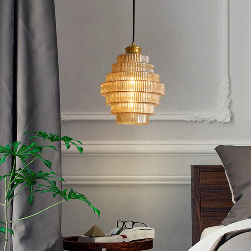 Pendant Lamp Bottle-Shaped Glass Shade Brass Finish Adjustable Cord
