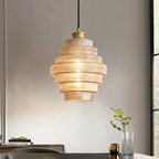 Pendant Lamp Bottle-Shaped Glass Shade Brass Finish Adjustable Cord