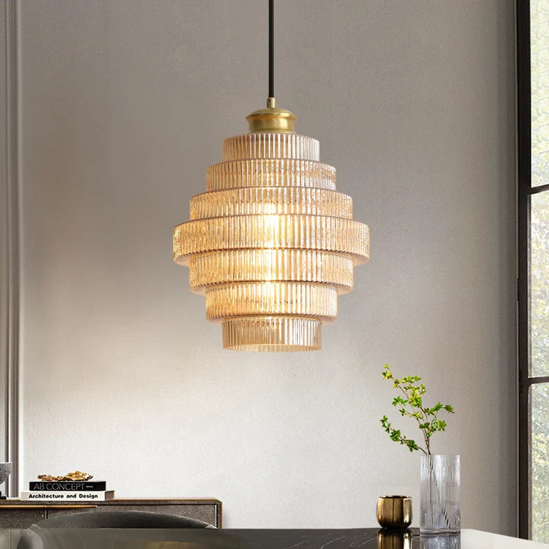 Pendant Lamp Bottle-Shaped Glass Shade Brass Finish Adjustable Cord