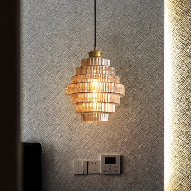 Pendant Lamp Bottle-Shaped Glass Shade Brass Finish Adjustable Cord
