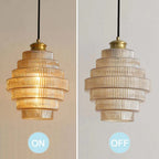 Pendant Lamp Bottle-Shaped Glass Shade Brass Finish Adjustable Cord