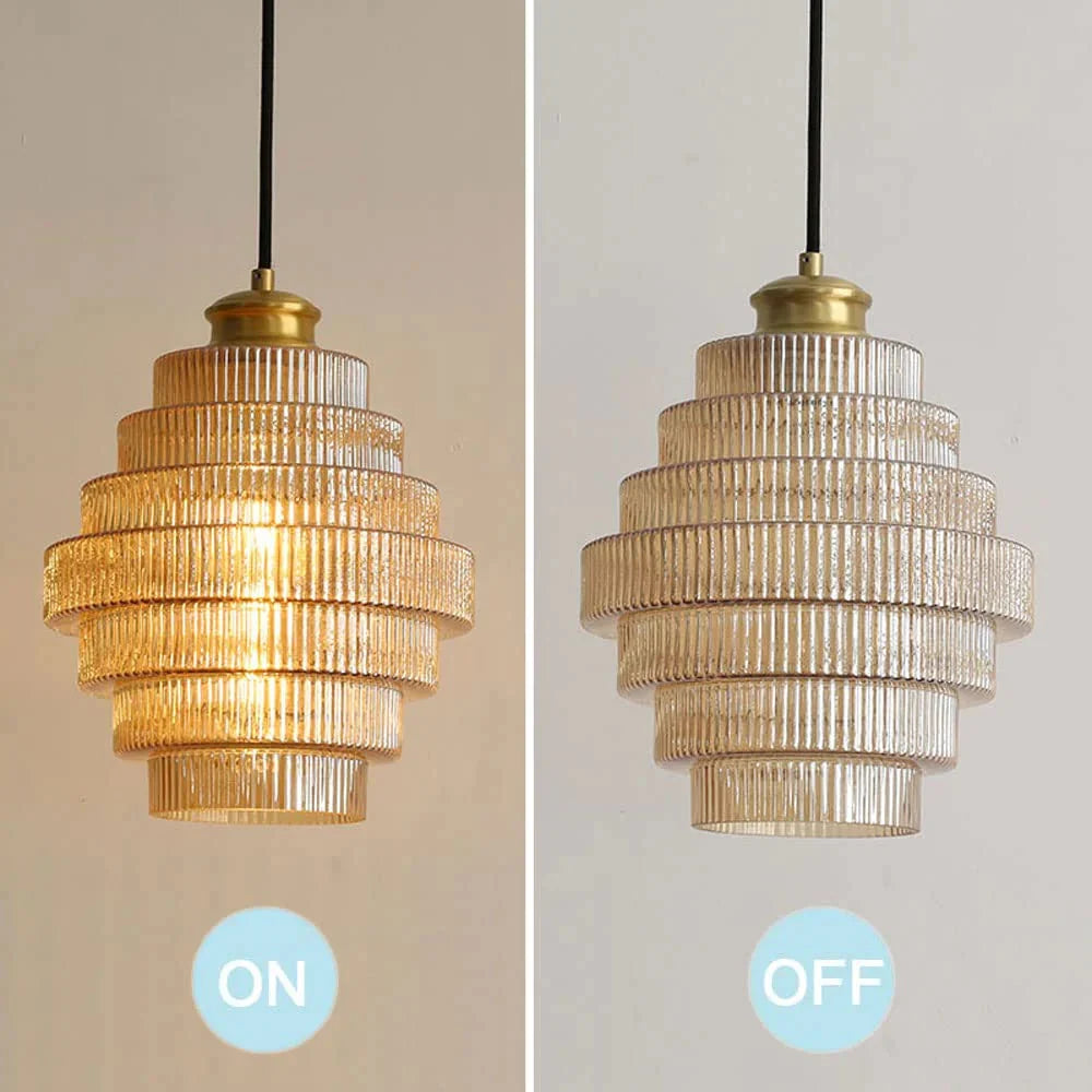 Pendant Lamp Bottle-Shaped Glass Shade Brass Finish Adjustable Cord