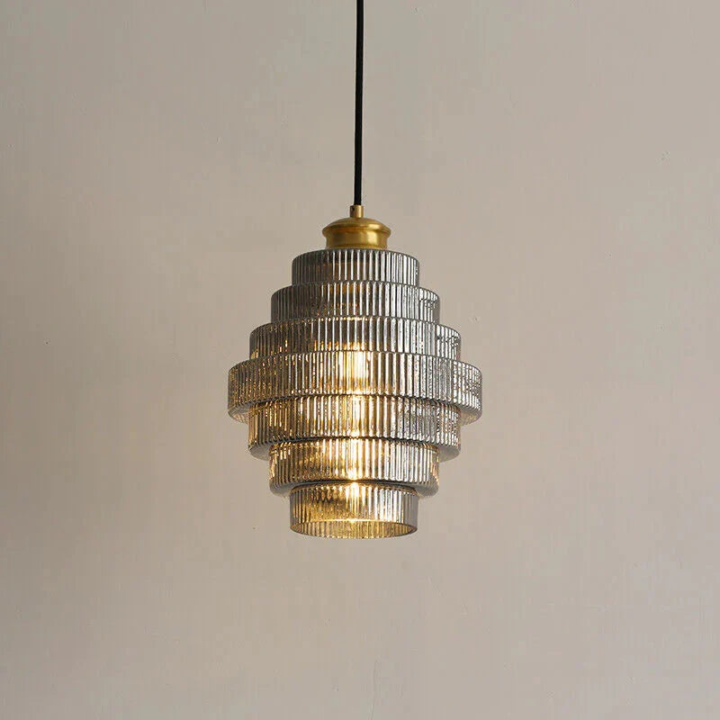 Pendant Lamp Bottle-Shaped Glass Shade Brass Finish Adjustable Cord