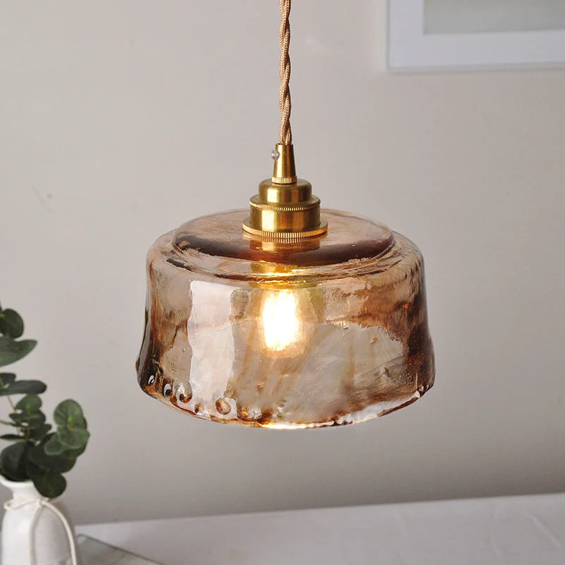 Pendant Lamp Brass Finish Amber Alabaster Shade Adjustable Chain